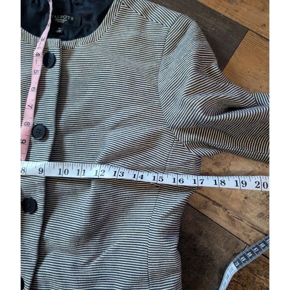 Talbots Petites 8P Striped Collarless Jacket Navy Blue Cropped Workwear - Picture 5 of 7